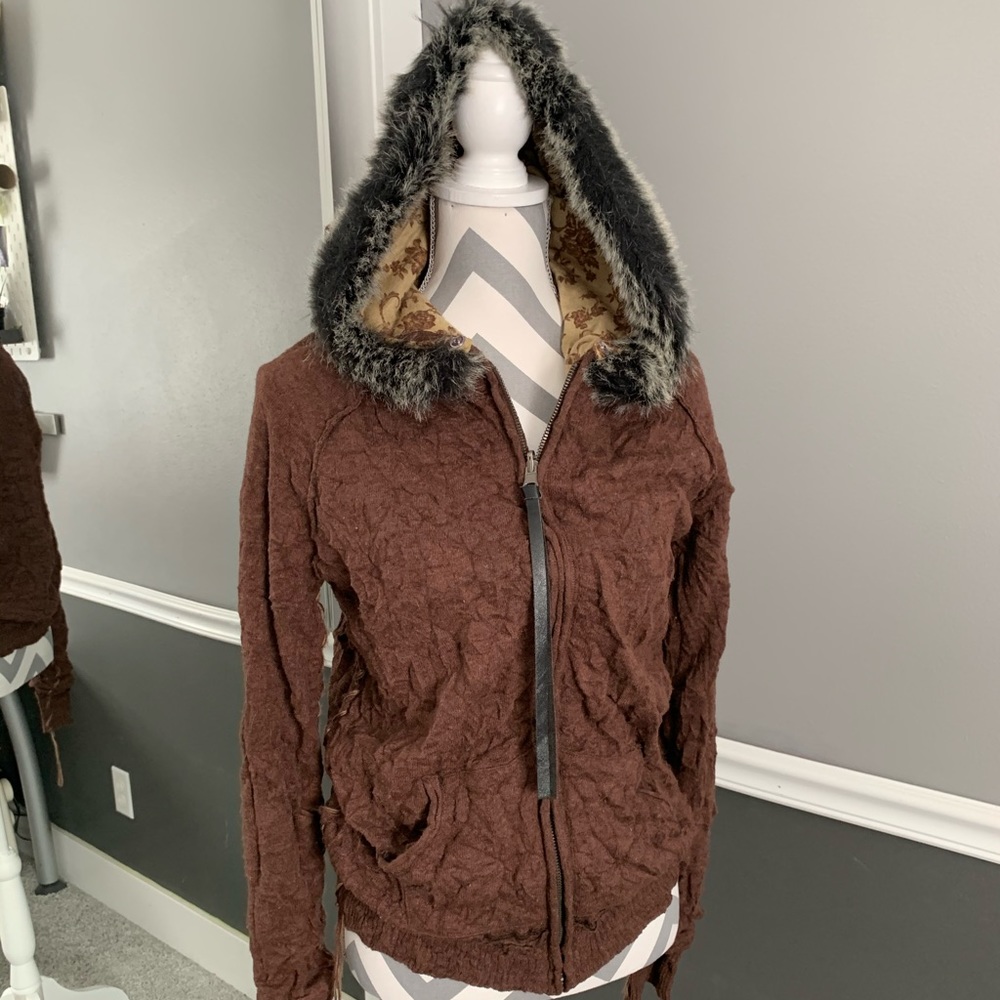 MM Unplugged by Miss Me Brown Hoodie Zip Up